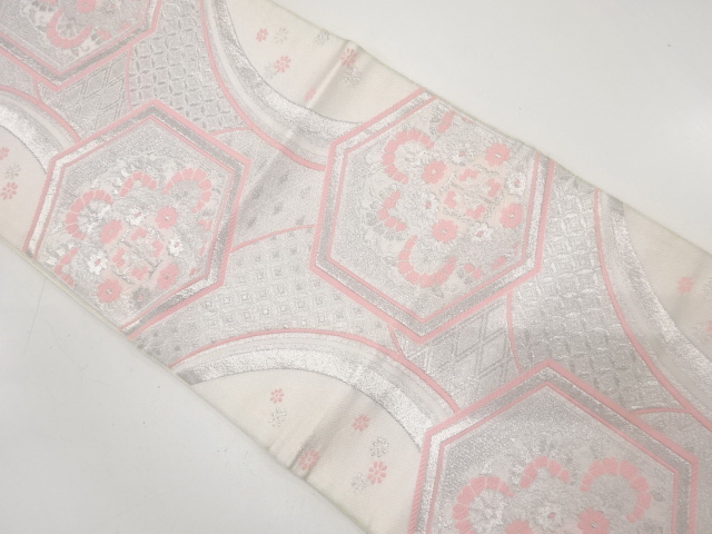 JAPANESE KIMONO / ANTIQUE FUKURO OBI / WOVEN KIKKO & FLOWER